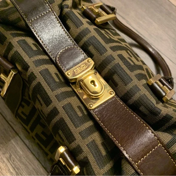 ❌SOLD❌ Vintage Fendi Zucca Brown Monogram Canvas Convertible Boston Bag - Picture 8 of 14